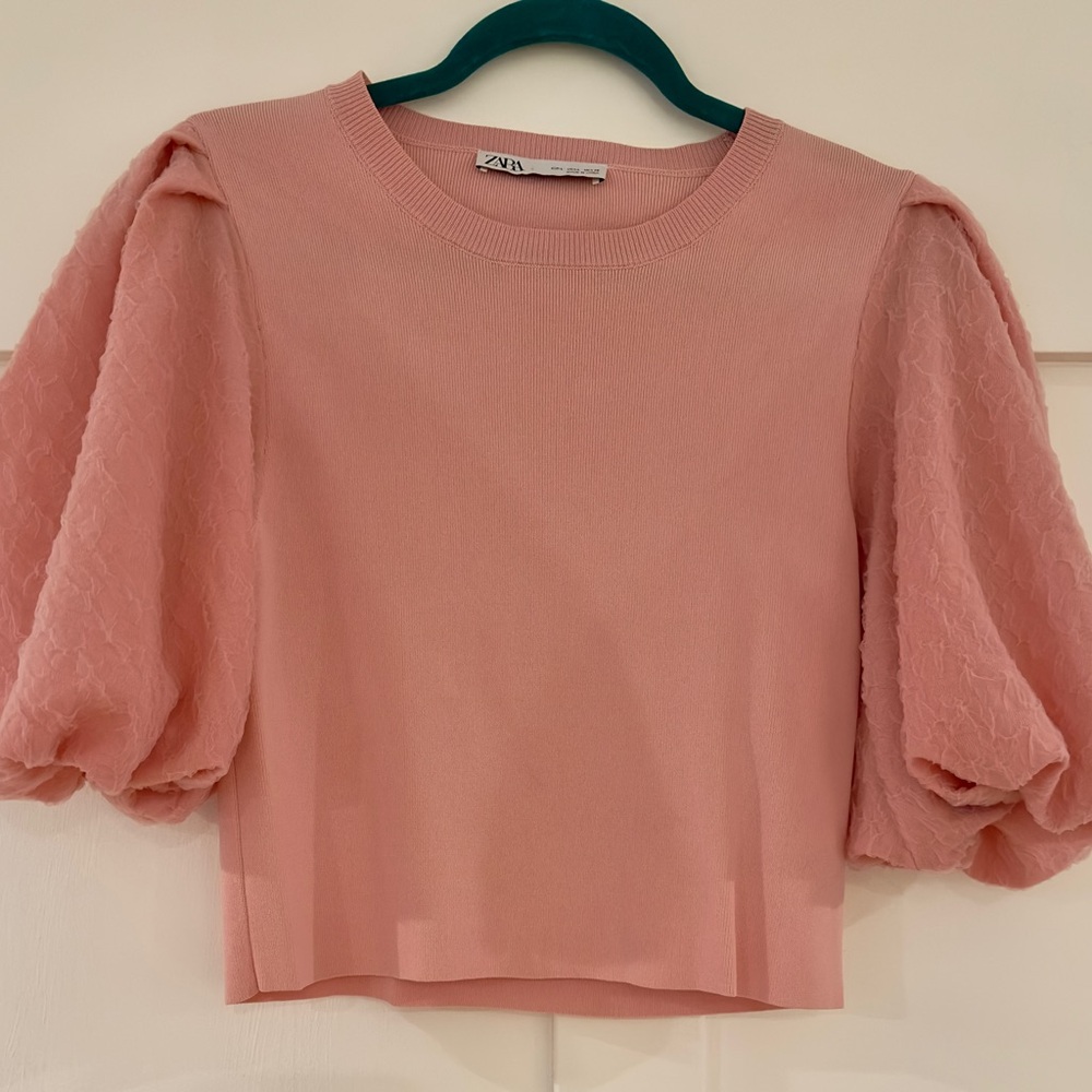 Zara Blush Puff Sleeve Blouse size large